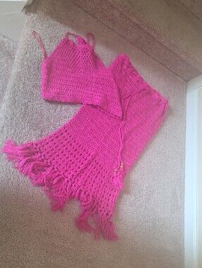 Crochet Maxi Dress in Hot Pink with Adjustable Straps